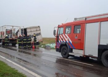 CARLOS PELLEGRINI: UN CAMIÓN DE BEBIDAS VOLCÓ PARTE DE SU CARGA SOBRE RUTA 13