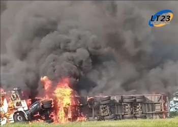 CAÑADA DE GÓMEZ: Incendio de un camión en autopista Rosario-Córdoba