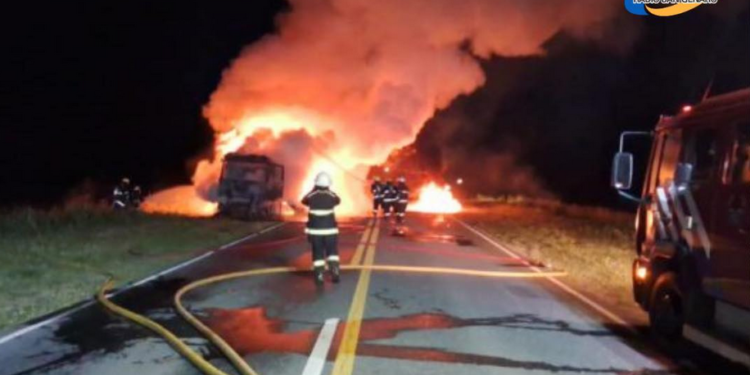 UN CAMIÓN SE INCENDIÓ EN RUTA 66 EN DIRECCIÓN A CAÑADA ROSQUIN
