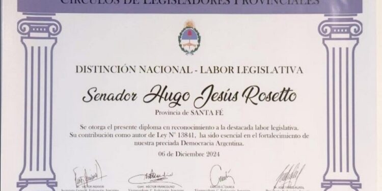 La Labor Legislativa del Senador Rasetto distinguida a nivel nacional.