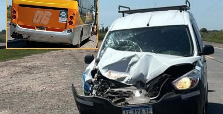 Gálvez: Siniestro vial entre un colectivo y una camioneta en Ruta 80. Lesiones leves.
