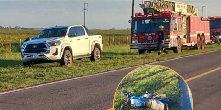 LAS PAREJAS: choque por alcance entre una camioneta y una moto. Lesiones leves.