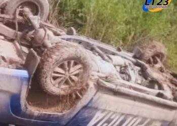 Un móvil policial volcó en Ruta Provincial 2 y terminó en la cuneta