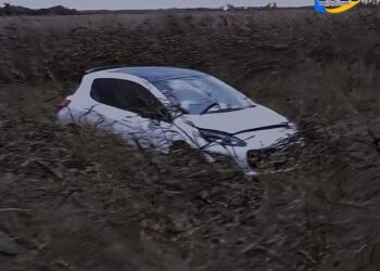 Despiste y vuelco en la madrugada del sábado en Ruta 13 a unos 5 km de El Trébol hacia el sur.