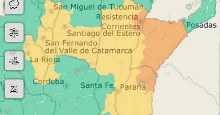 El Servicio Meteorológico Nacional (SMN) emitió un alerta amarillo por tormentas fuertes para este jueves en parte de la región