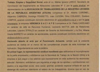 Resultado de la reunión de hoy en Buenos Aires entre representantes de la Empresa Verónica y de los trabajadores