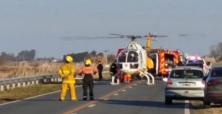GRAVE CHOQUE SOBRE RUTA 178. Un móvil policial chocó a un motociclista y tuvo que intervenir el helicóptero de UTV