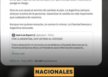 El mensaje de Javier Milei tras la baja de la candidatura de José Luis Espert 
