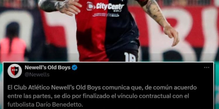 A través de sus redes sociales, Newell’s anunció que, de común acuerdo, Darío Benedetto rescindió su contrato con la Lepra.