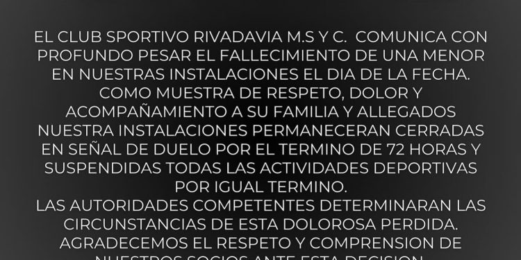 Comunicado del Club Sportivo Rivadavia tras lo ocurrido
