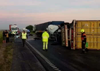 Corte en la autopista Rosario-Buenos Aires por un choque y vuelco de camiones 