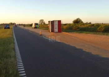 Accidente entre dos camiones en autopista a la altura de San Fabian. Hay cereal sobre la calzada.